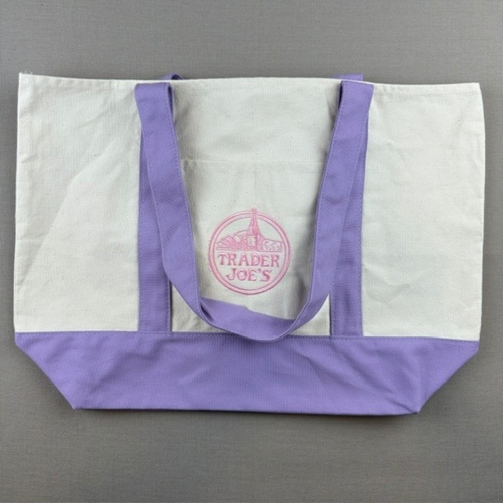 Trader Joe's Lavender Purple Canvas Tote Bag Embroidered Logo New with Tags